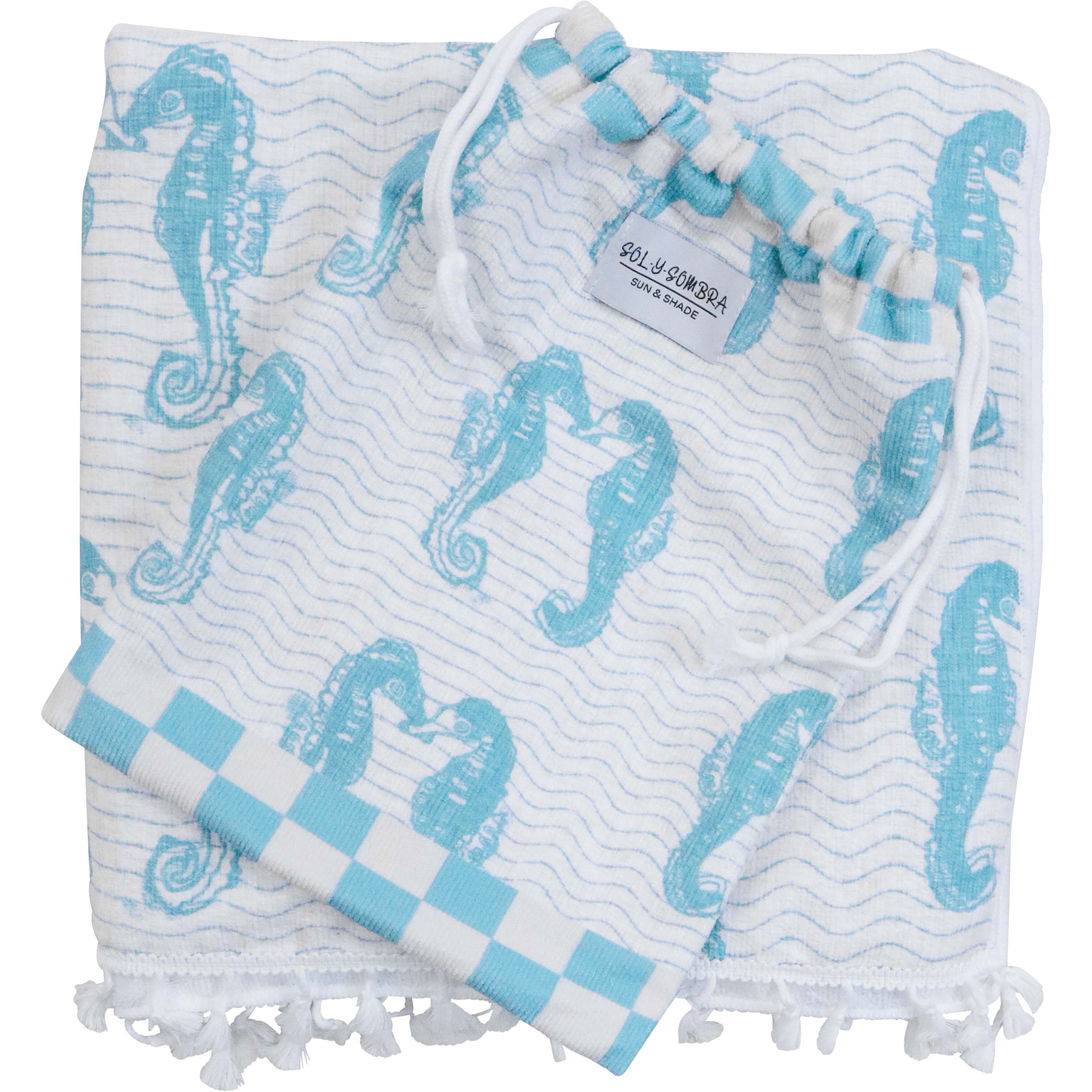 Kids Towel Poncho w/ Bag Seahorses