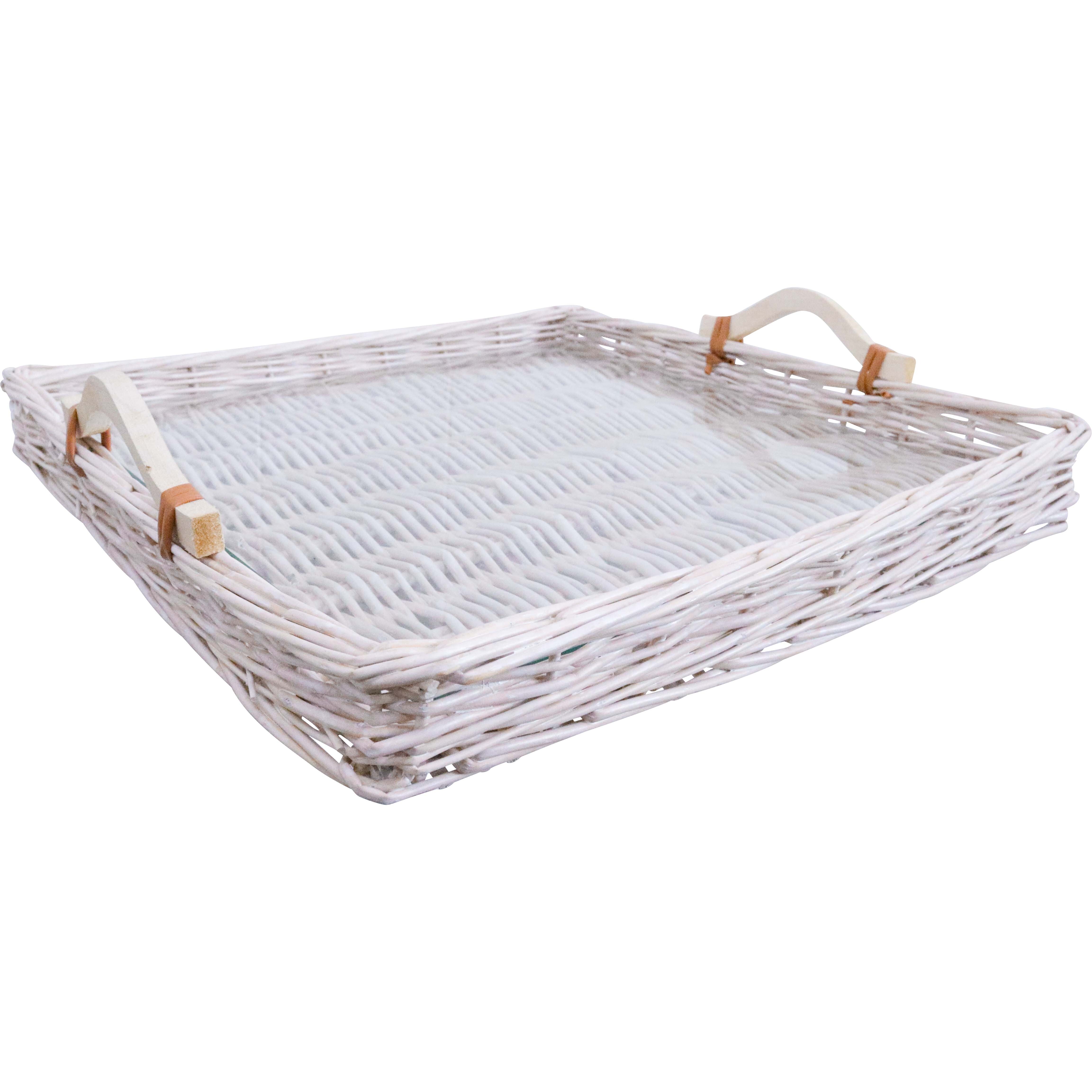 Tray Woven Sq White w/Glass