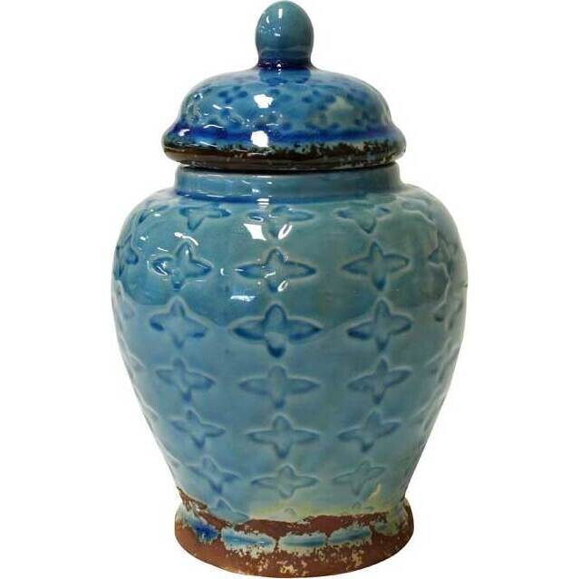 Lidded Urn Blue Croix Small