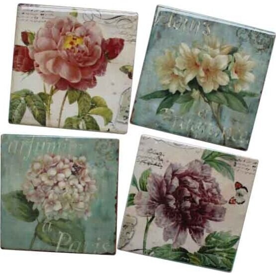 Coasters - Faded Flowers - set 4