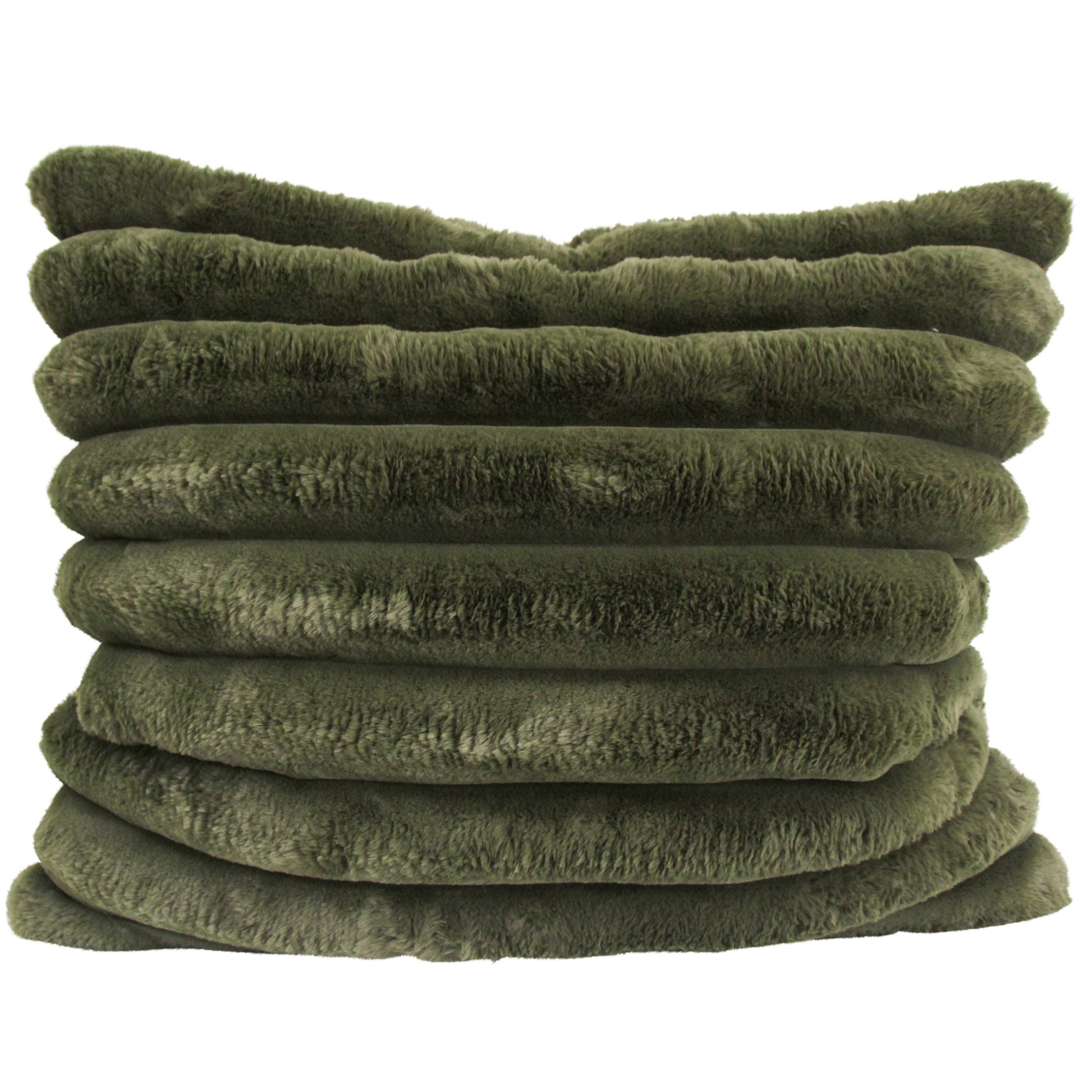 Puffer Faux Fur Double Sided Cushion Moss