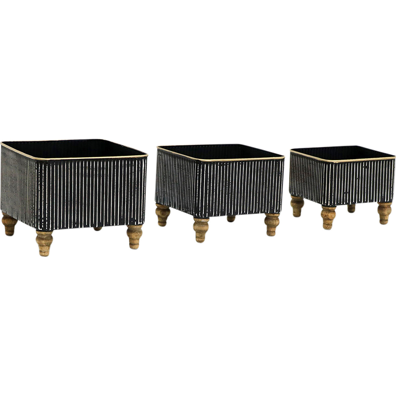 Planters Square Black Gold S/3