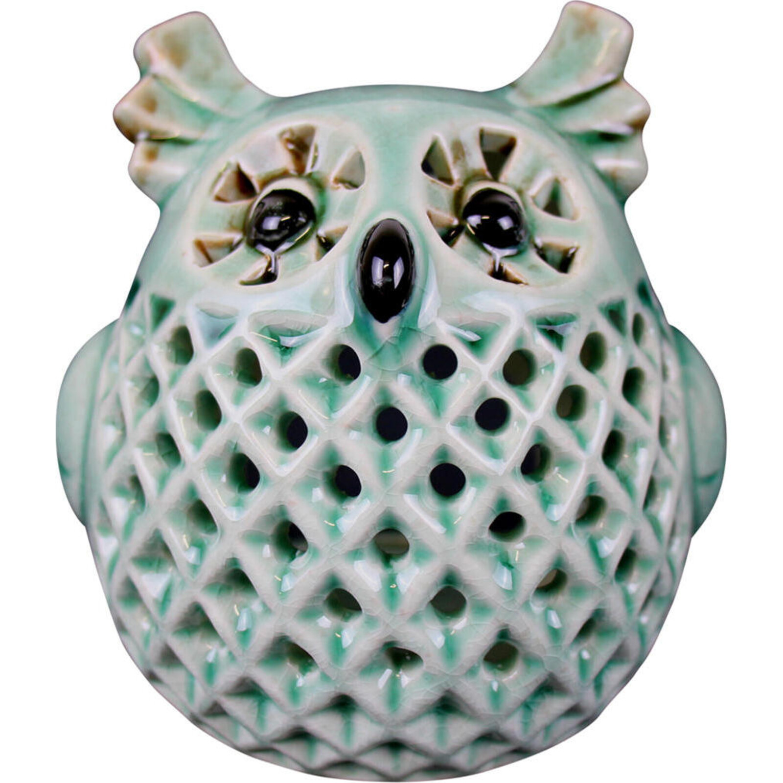 Ceramic Votive Owl Teal Croix