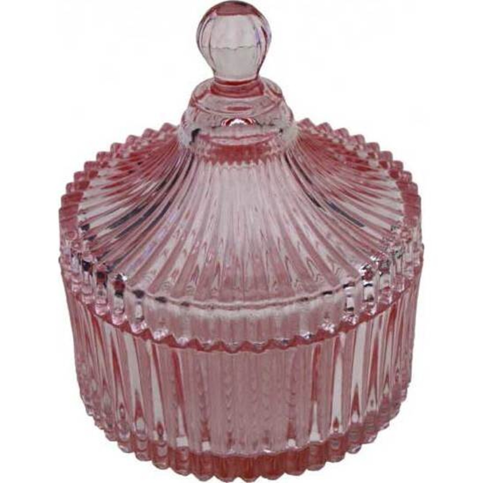 Glass Trinket Box Ribbed Pink