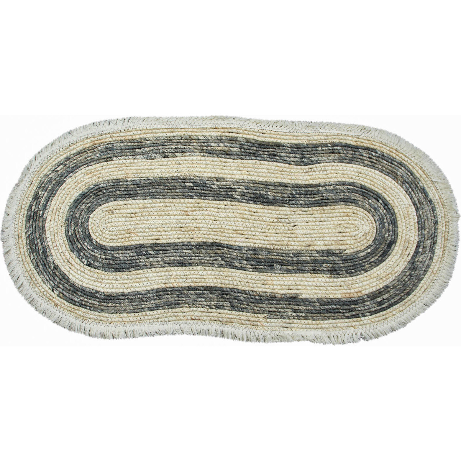 Rug Oval Grey/ Stripe Fringe