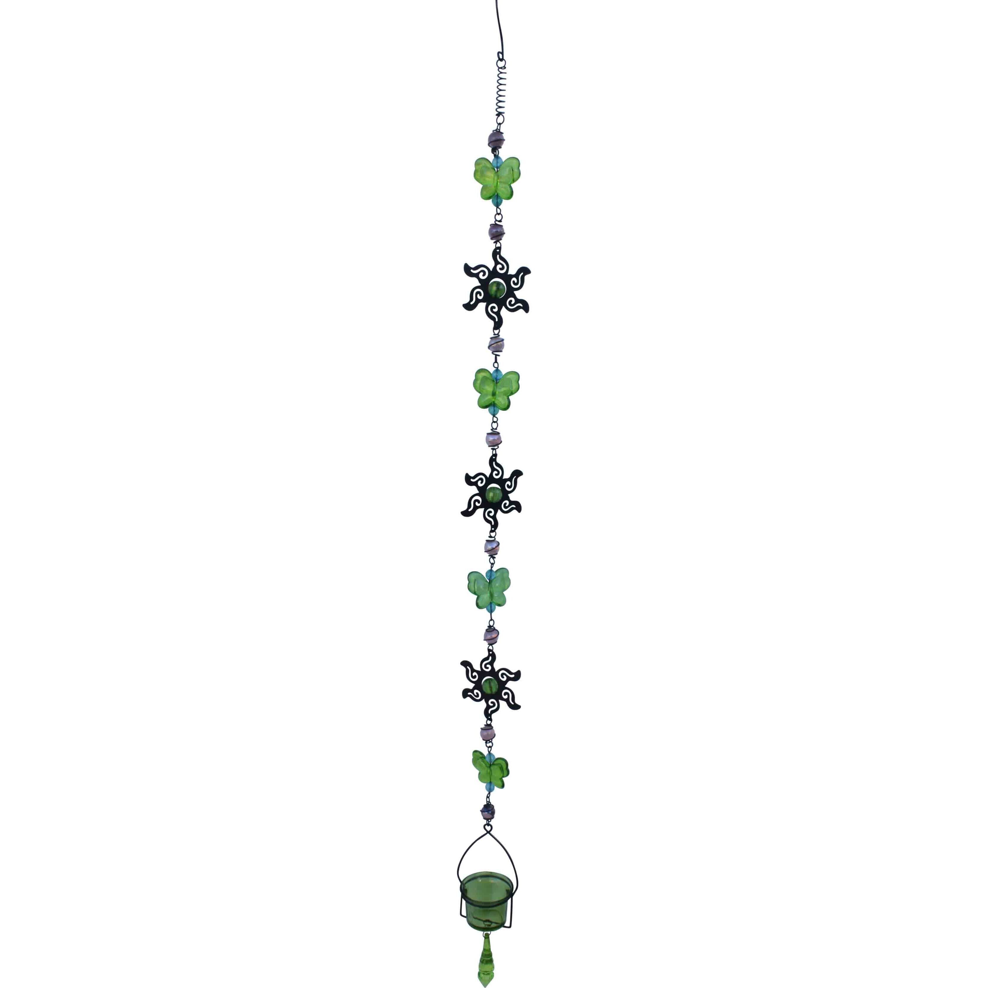 Hanging Votive - Green Butterflies