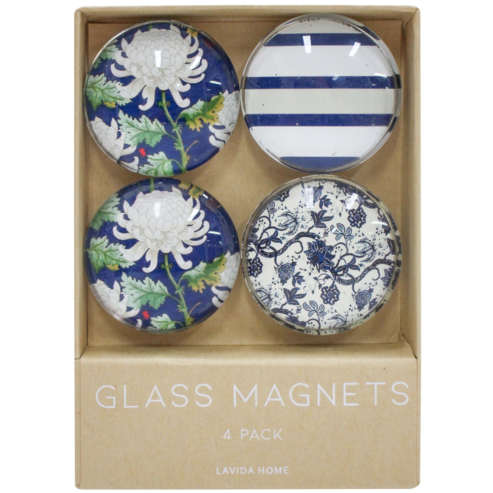 Glass Lrg Magnets S/4 Navy Hamptons