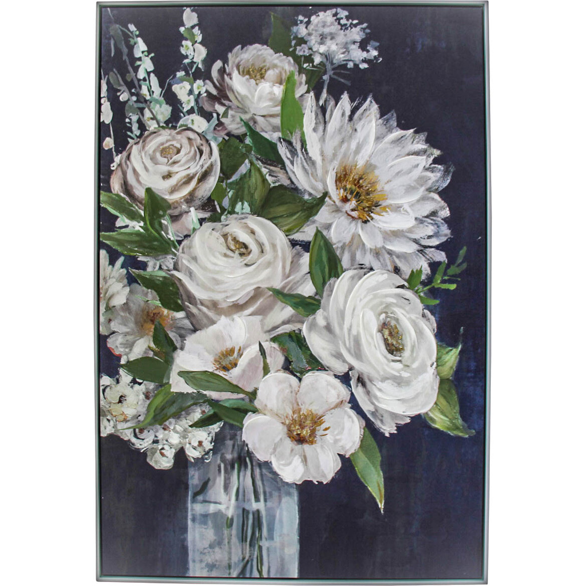 Framed Canvas Navy Flowers