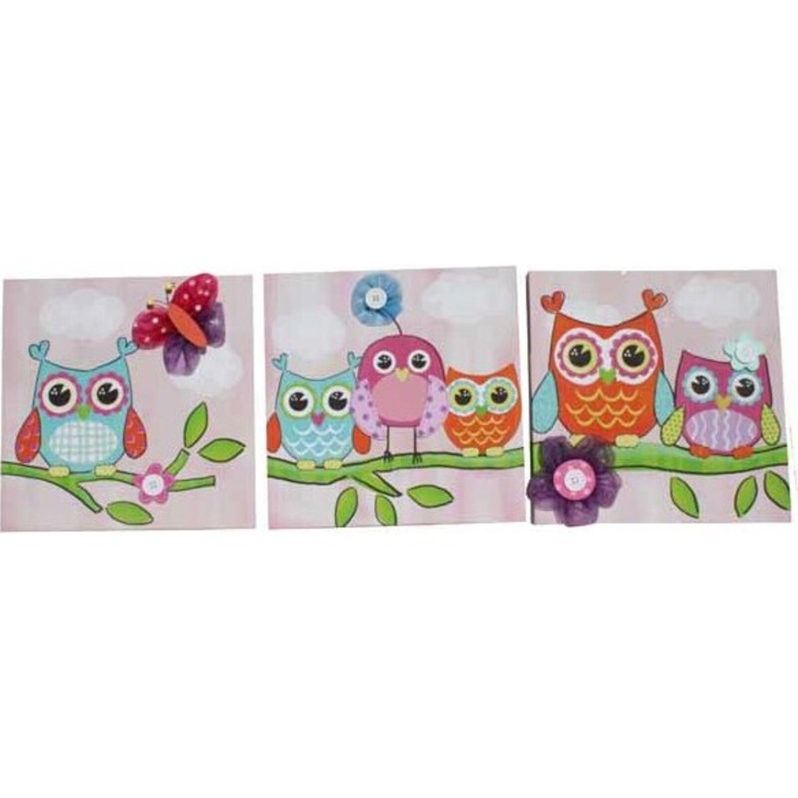 Canvas Art -  Colour Owls - set 3