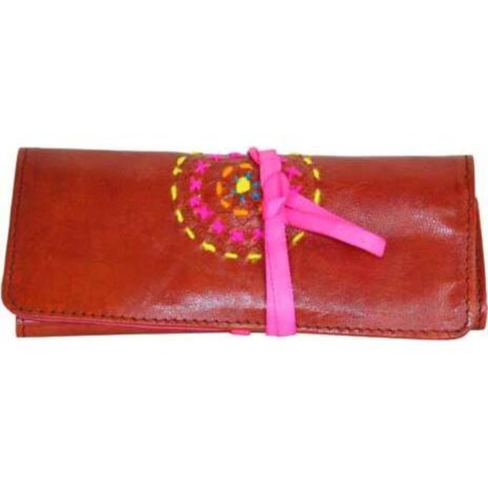 Leather Jewellery Roll Pink Circle