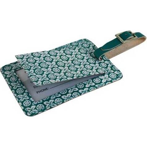 Luggage Tag Leather Fleur Blue