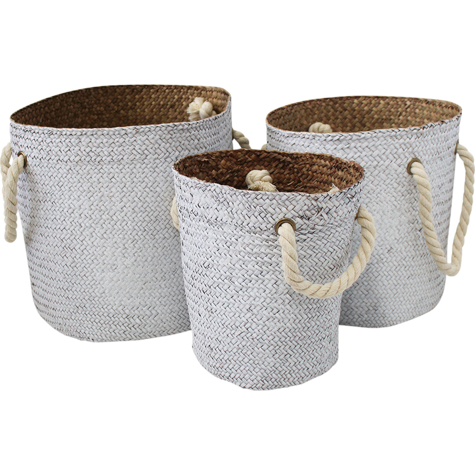 Woven Tubs S/3 Rope HandleWhite/Nat