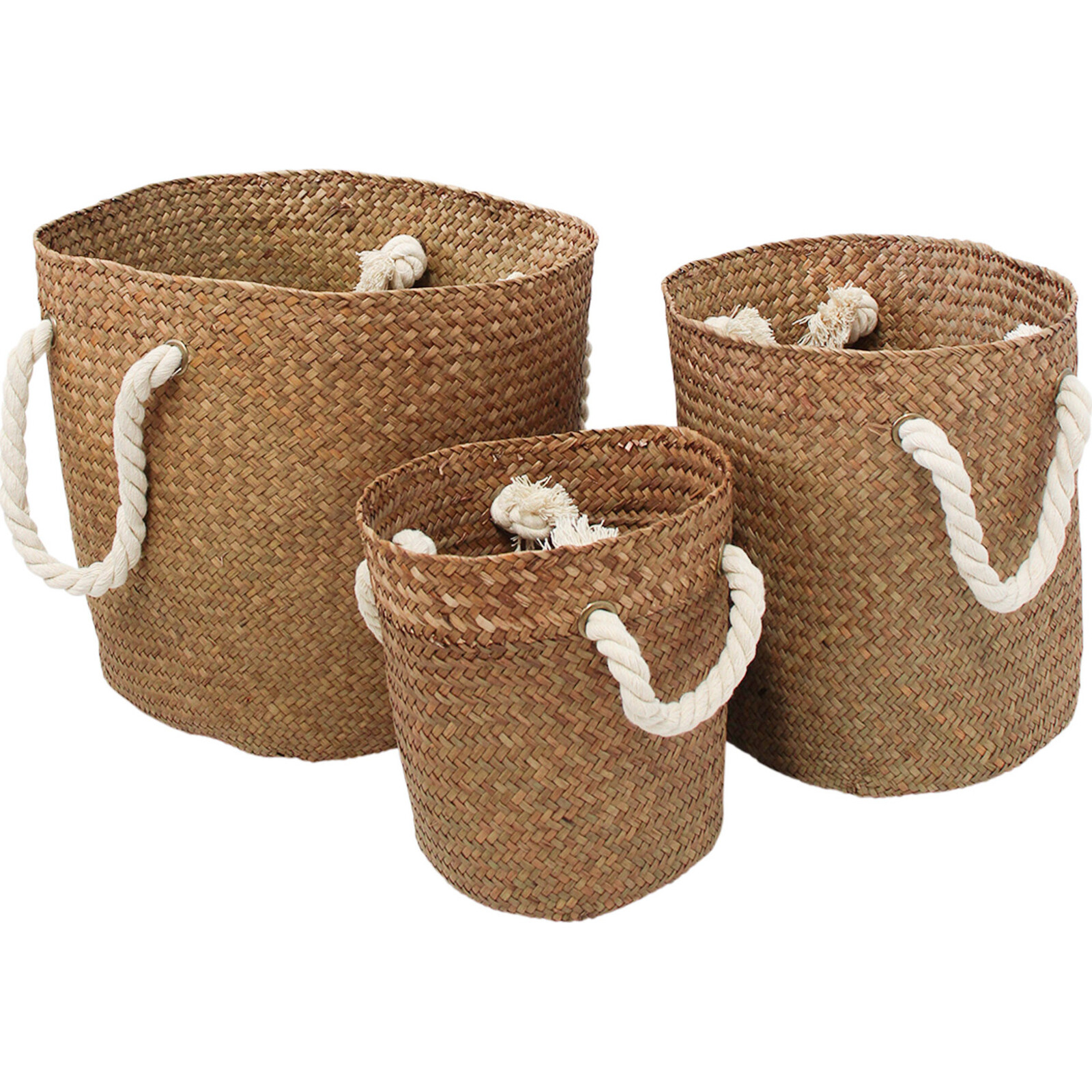 Woven Baskets S/3 Rope Handle