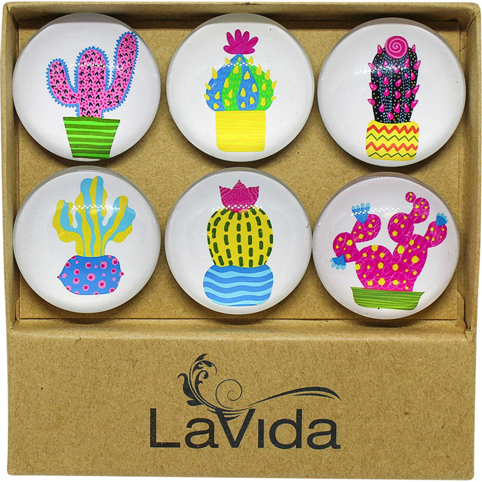 Glass Magnets Colourful Cacti S/6
