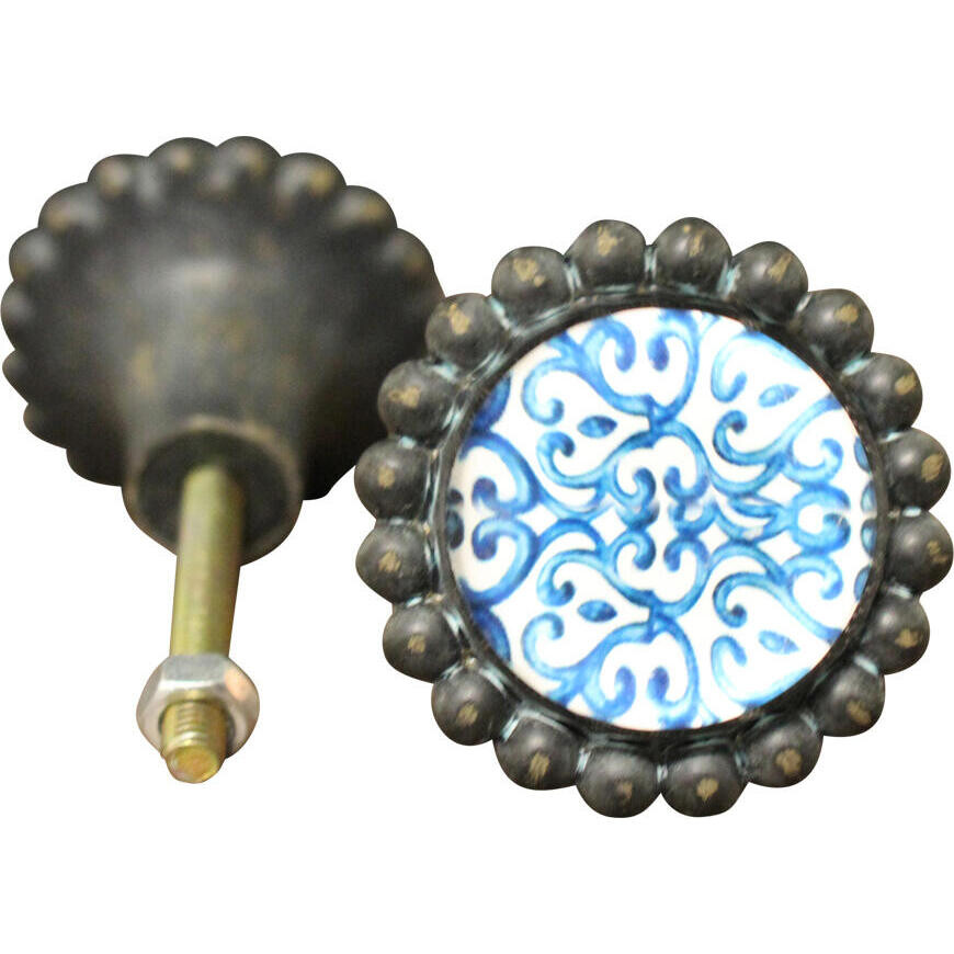 Decorative Knob Blue Filigree