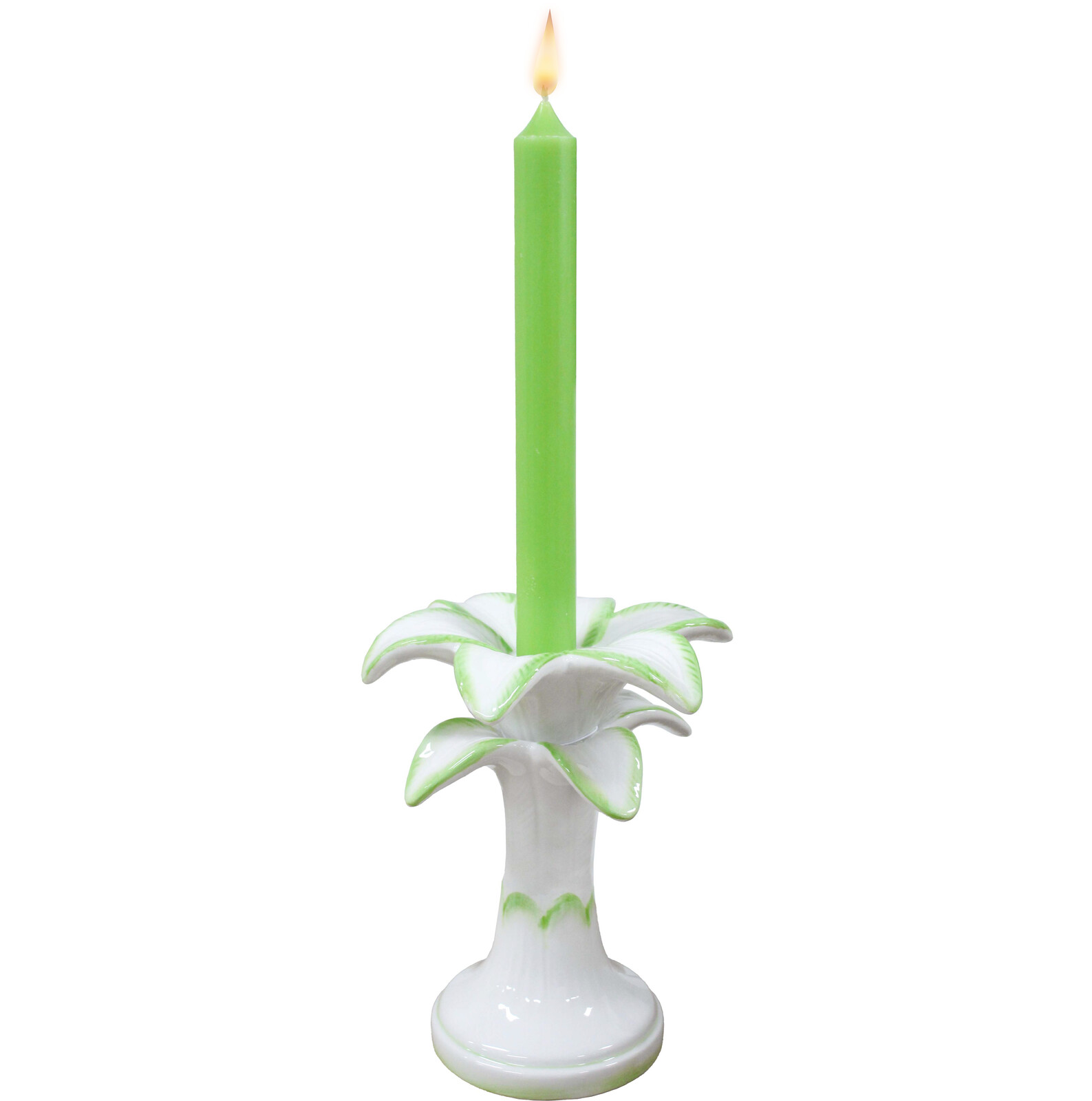 Palm Candle Holder Ceramic Green 