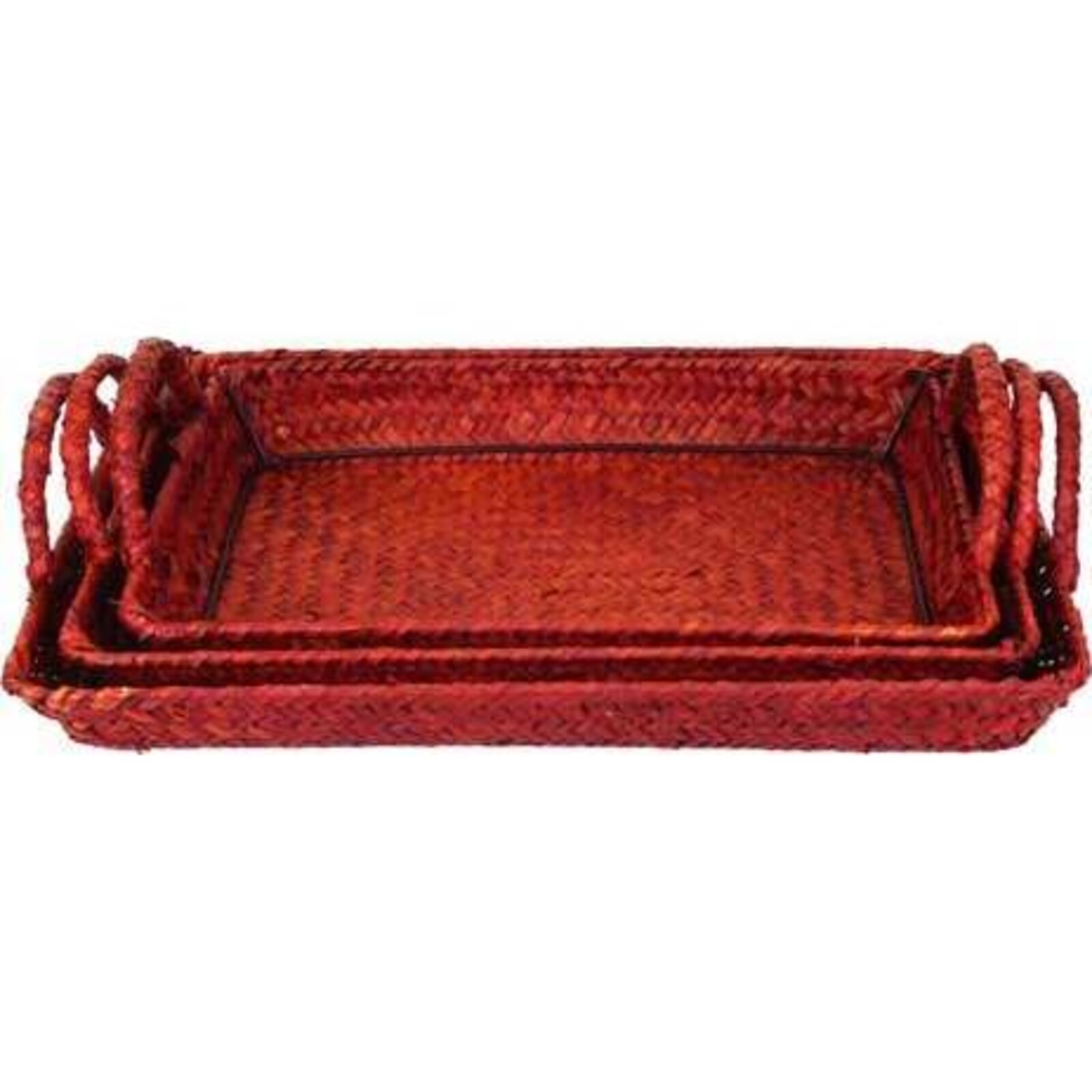 Shallow Woven Trays Red S/3