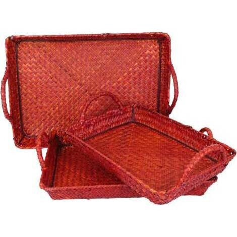 Shallow Woven Trays Red S/3