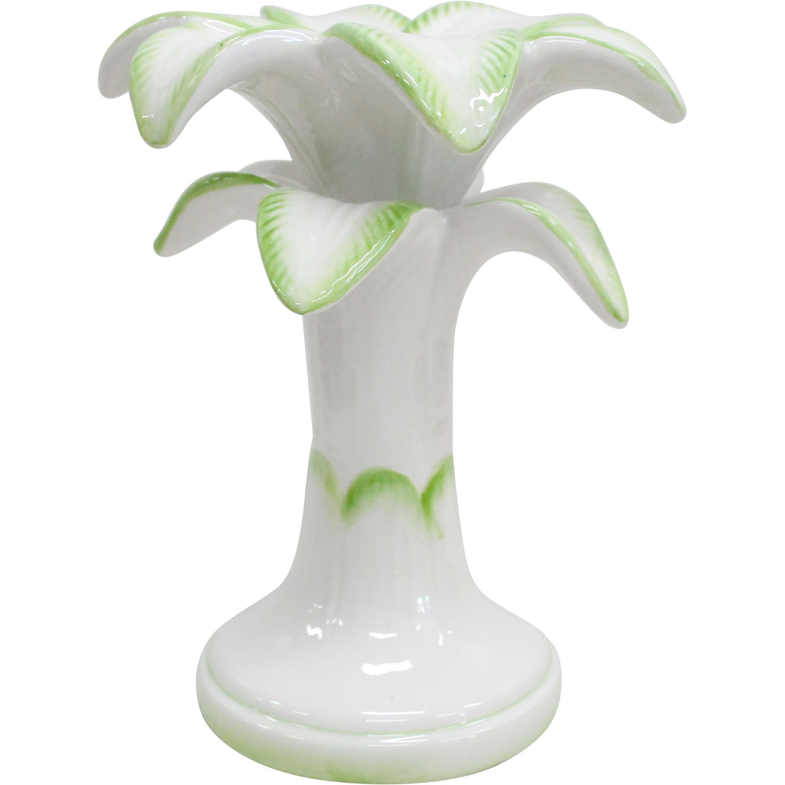 Palm Candle Holder Ceramic Green 