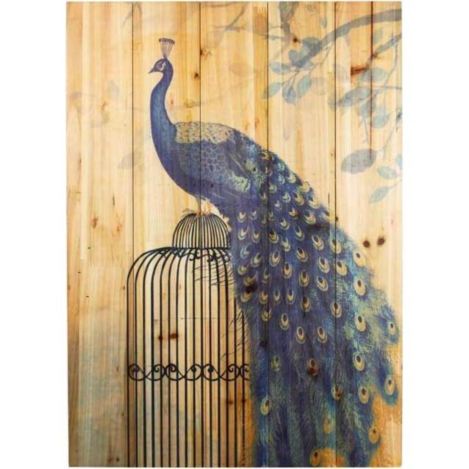 Wood Print Peacock on Cage