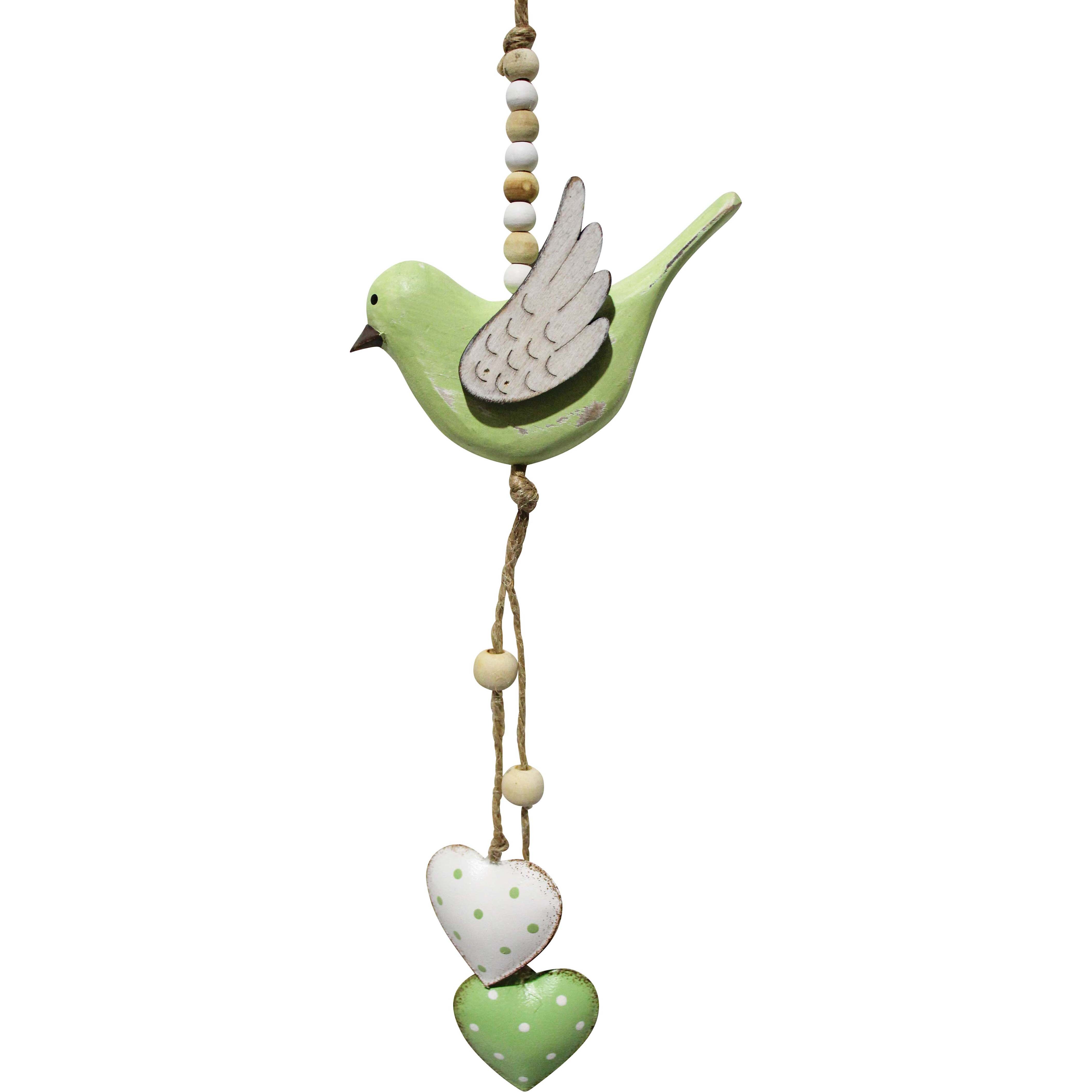 Hanging Bird Heart Sage/White