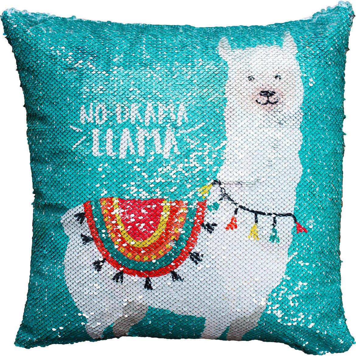 Cushion Sequin Llama Aqua