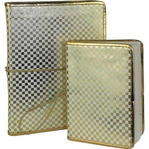  Leather Notebook Gold Check Small