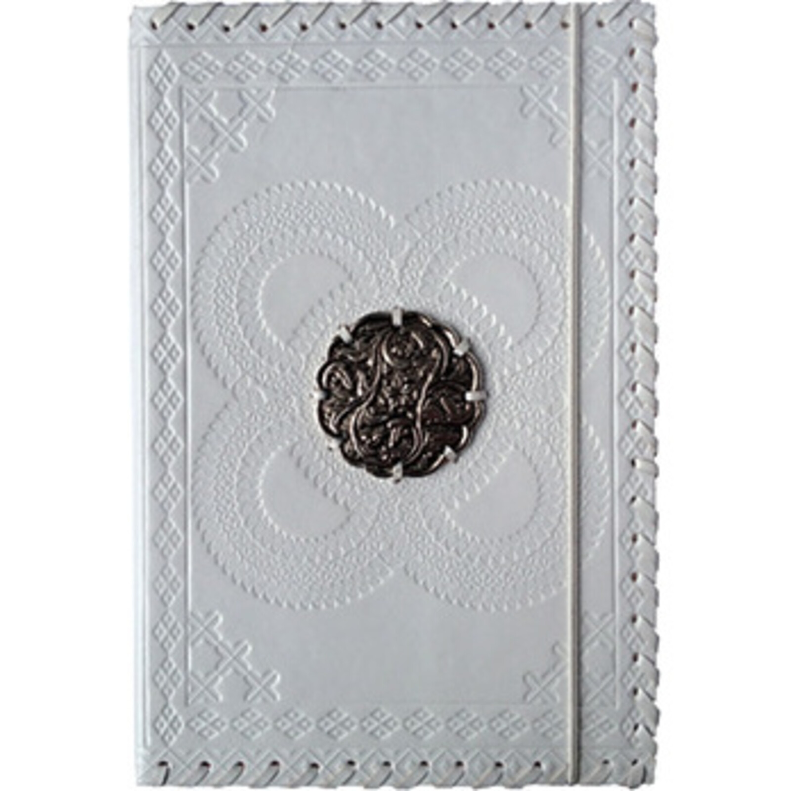 White Leather N/Book Medallion