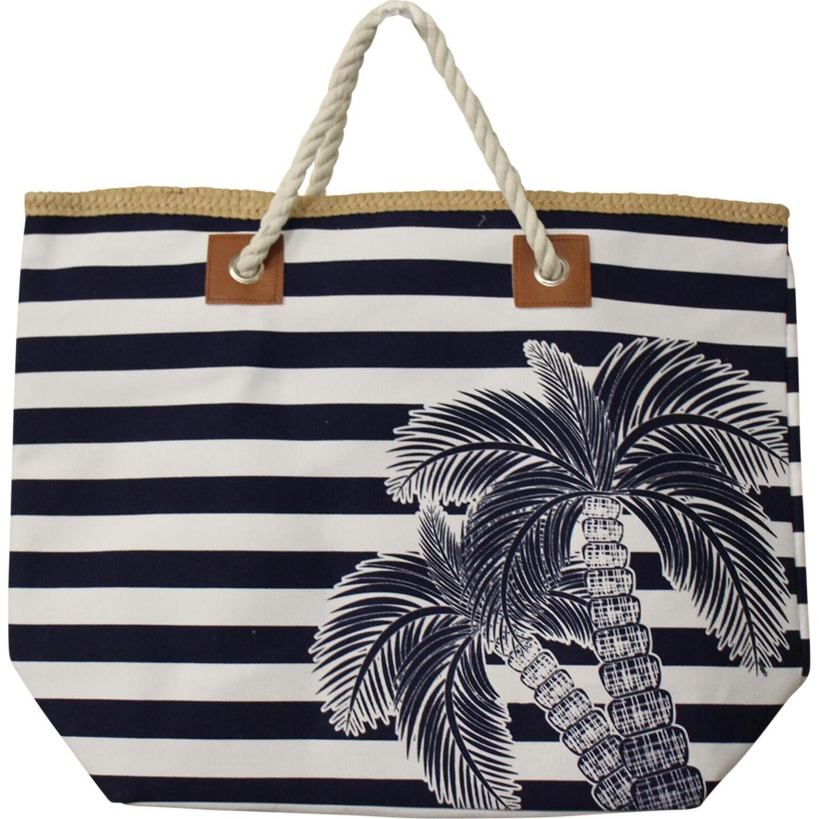 Beach Bag Navy Palm Stripe