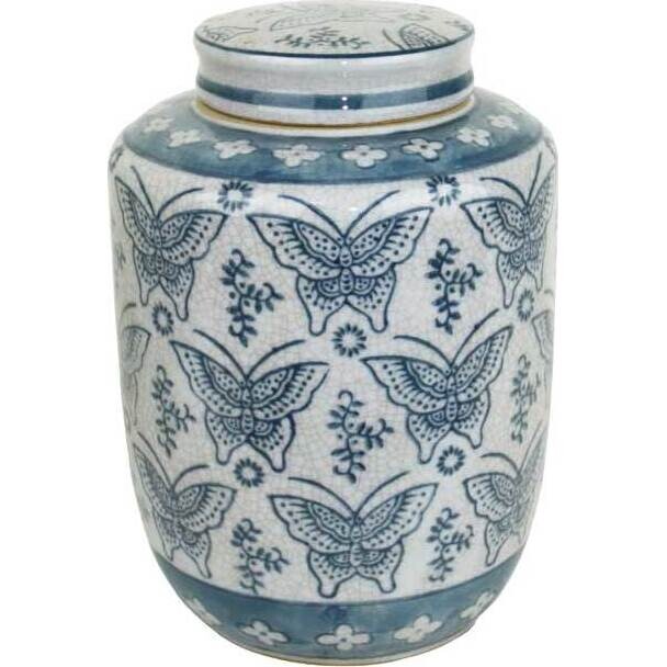 Lidded Jar Butterfly Blue Small