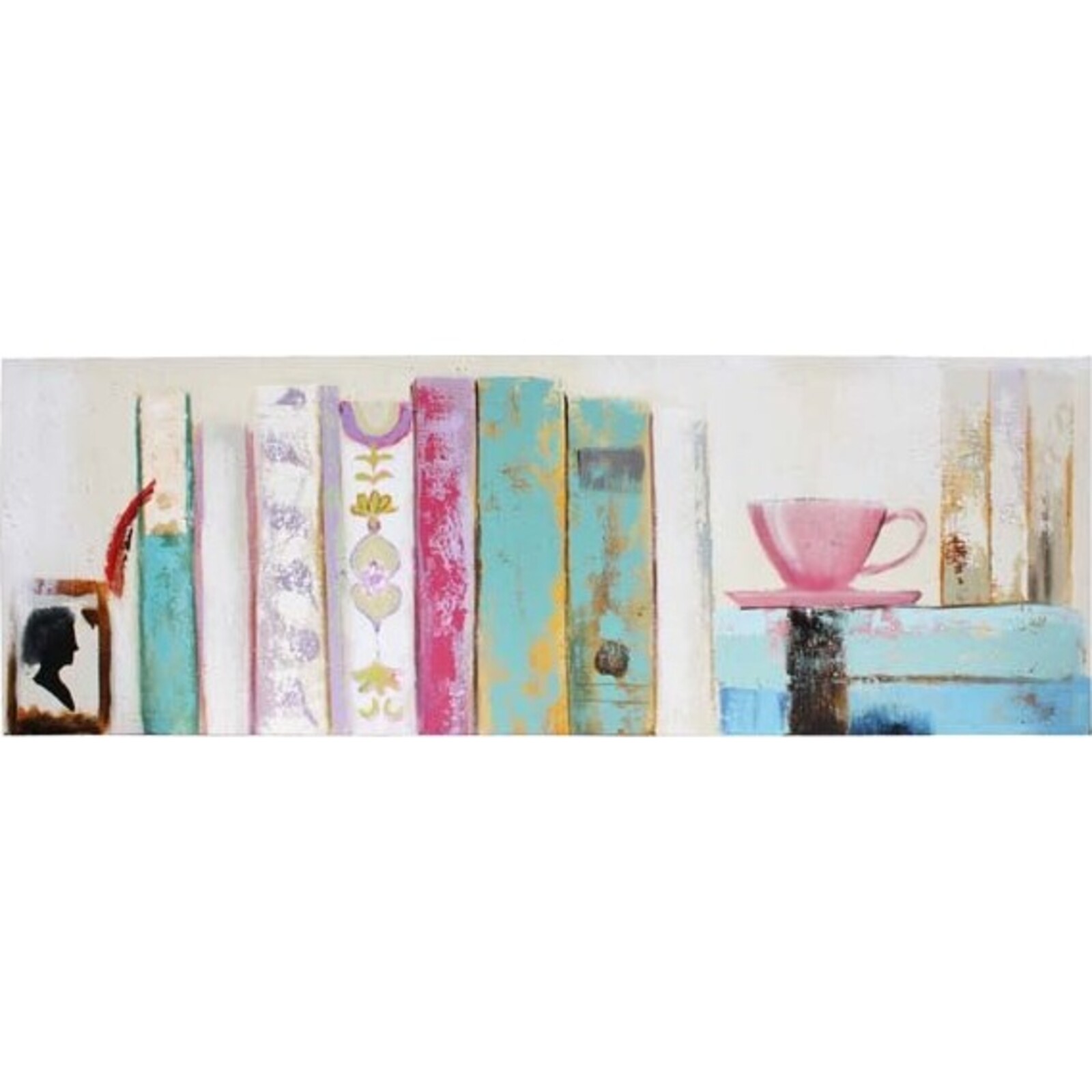 Canvas Oil Painting Books with Tea