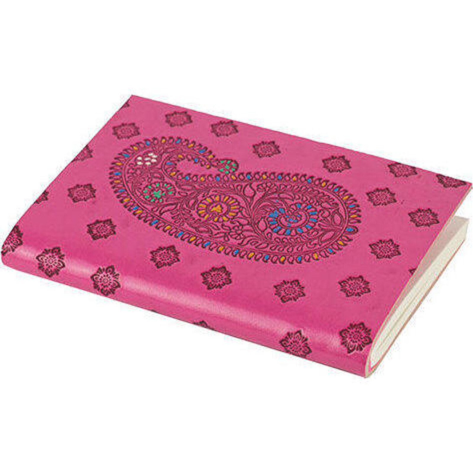 Leather Notebook Paisley Stamp Pink