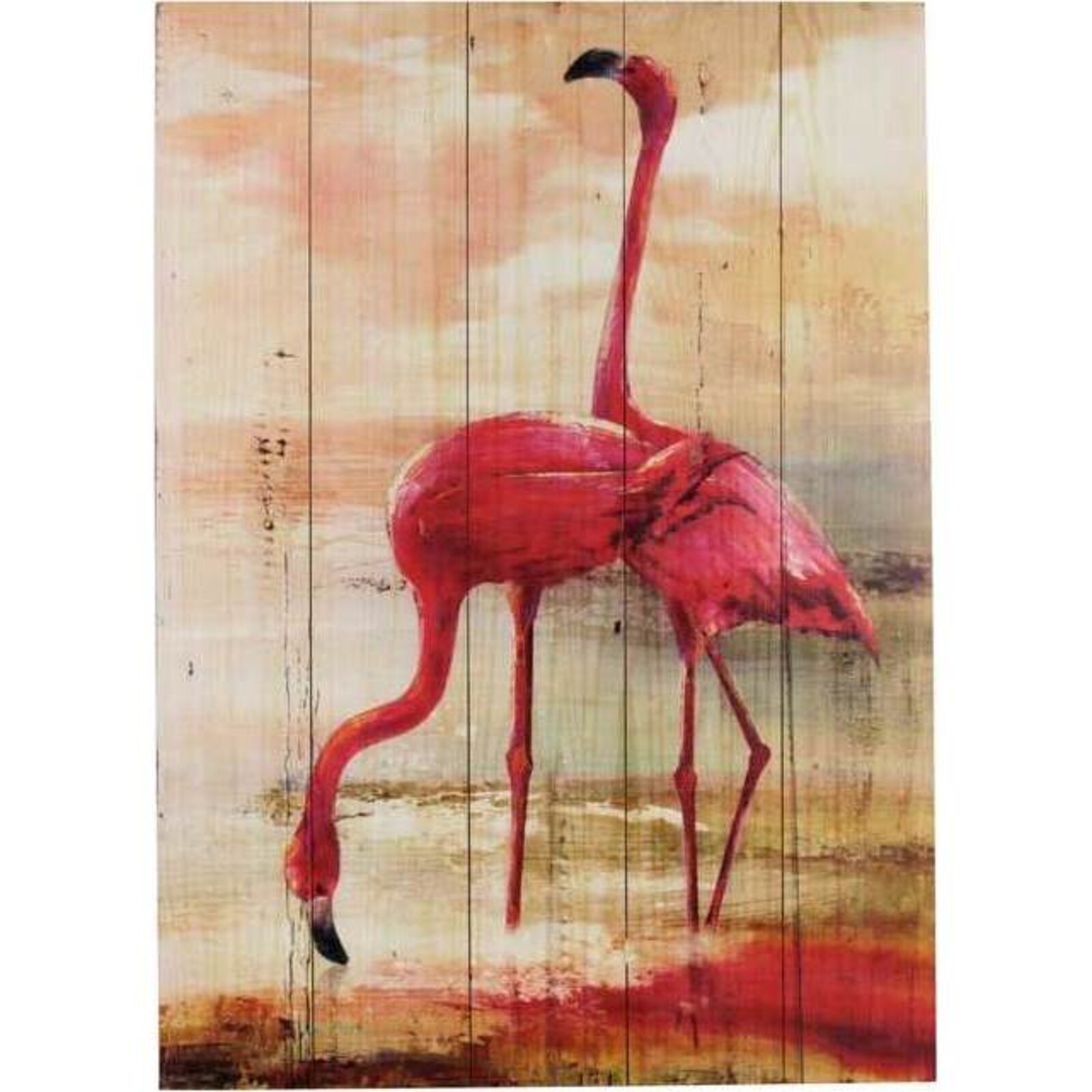 Wood Print Flamingo Pair