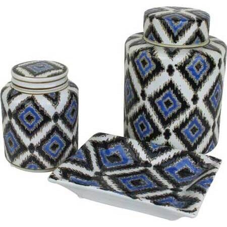 Lidded Jar Ikat Blue tall