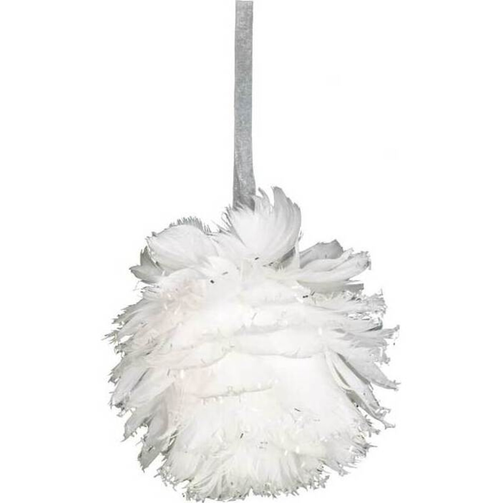 Hanging Feather Ball Wh Frost
