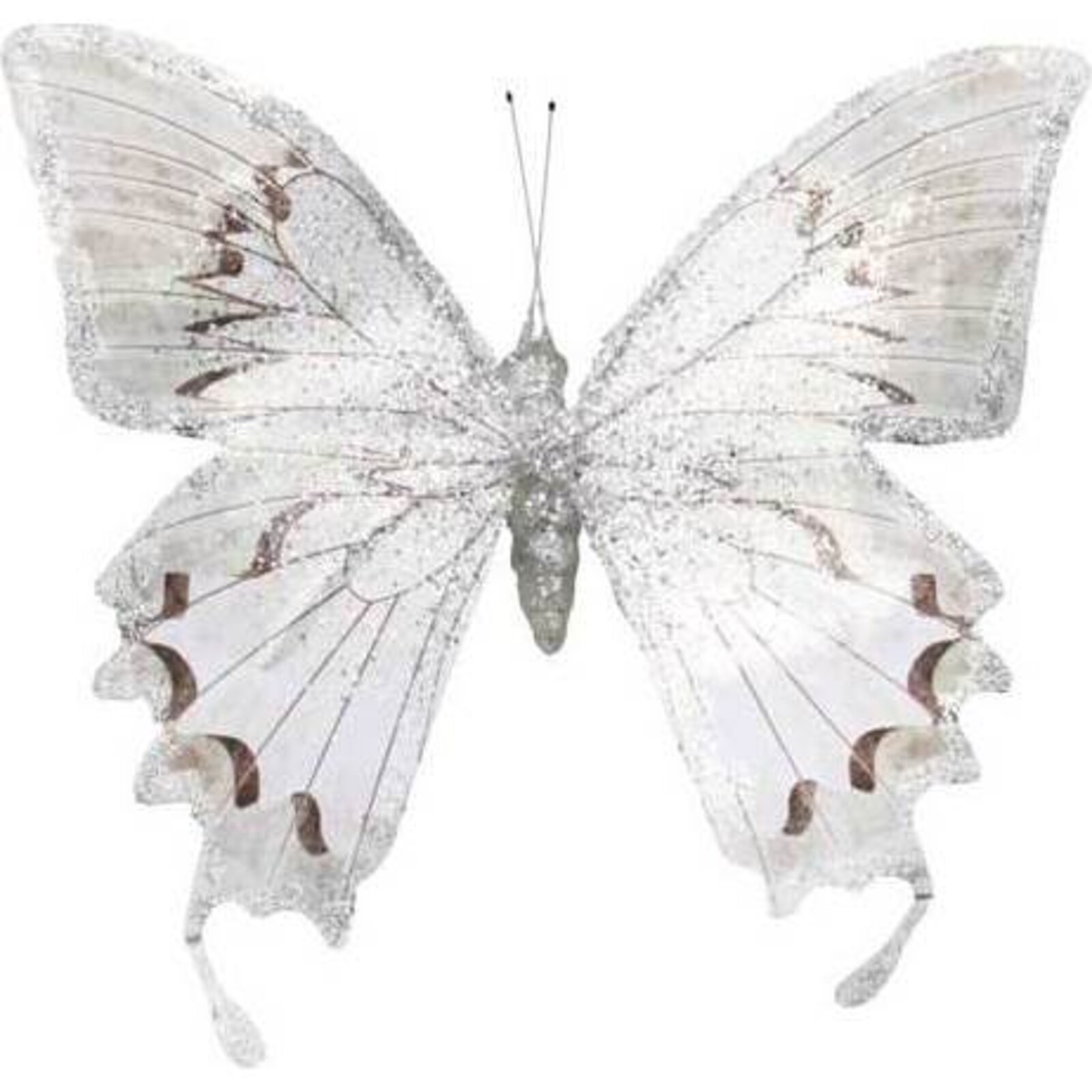 Glitter Butterfly Large - White Grey Shadow