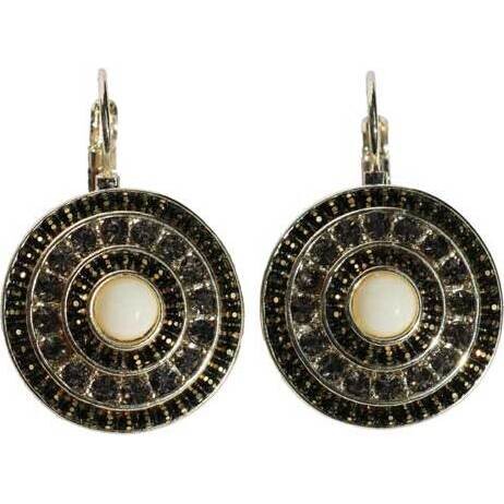 Earring Cream Black Diamonte