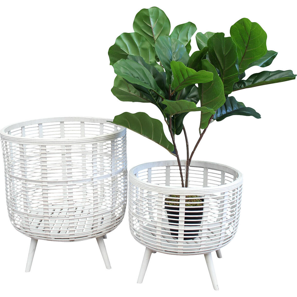 Bamboo Planter S/2 WhiteWash