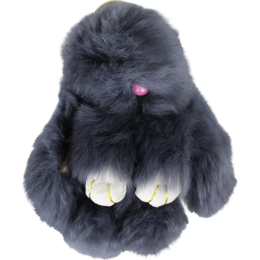 Fluffy Bunny Keyring Dark Grey