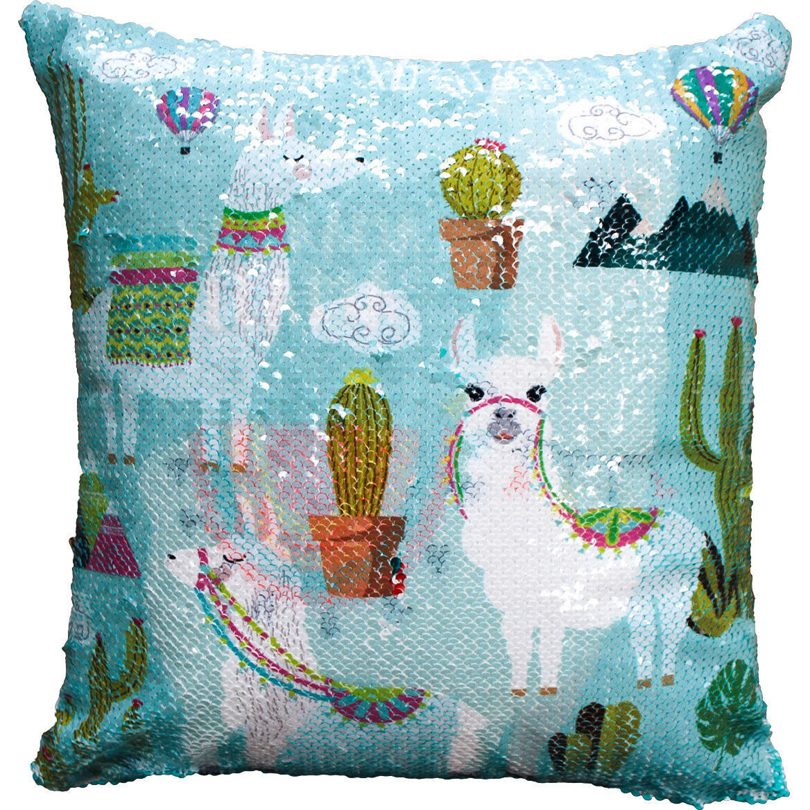 Cushion Sequin Llama Aqua