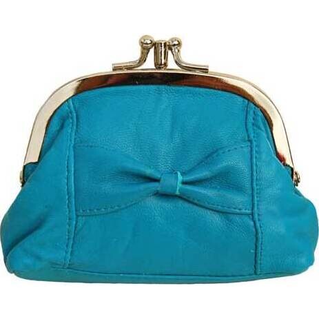 Leather Purse Bow Aqua