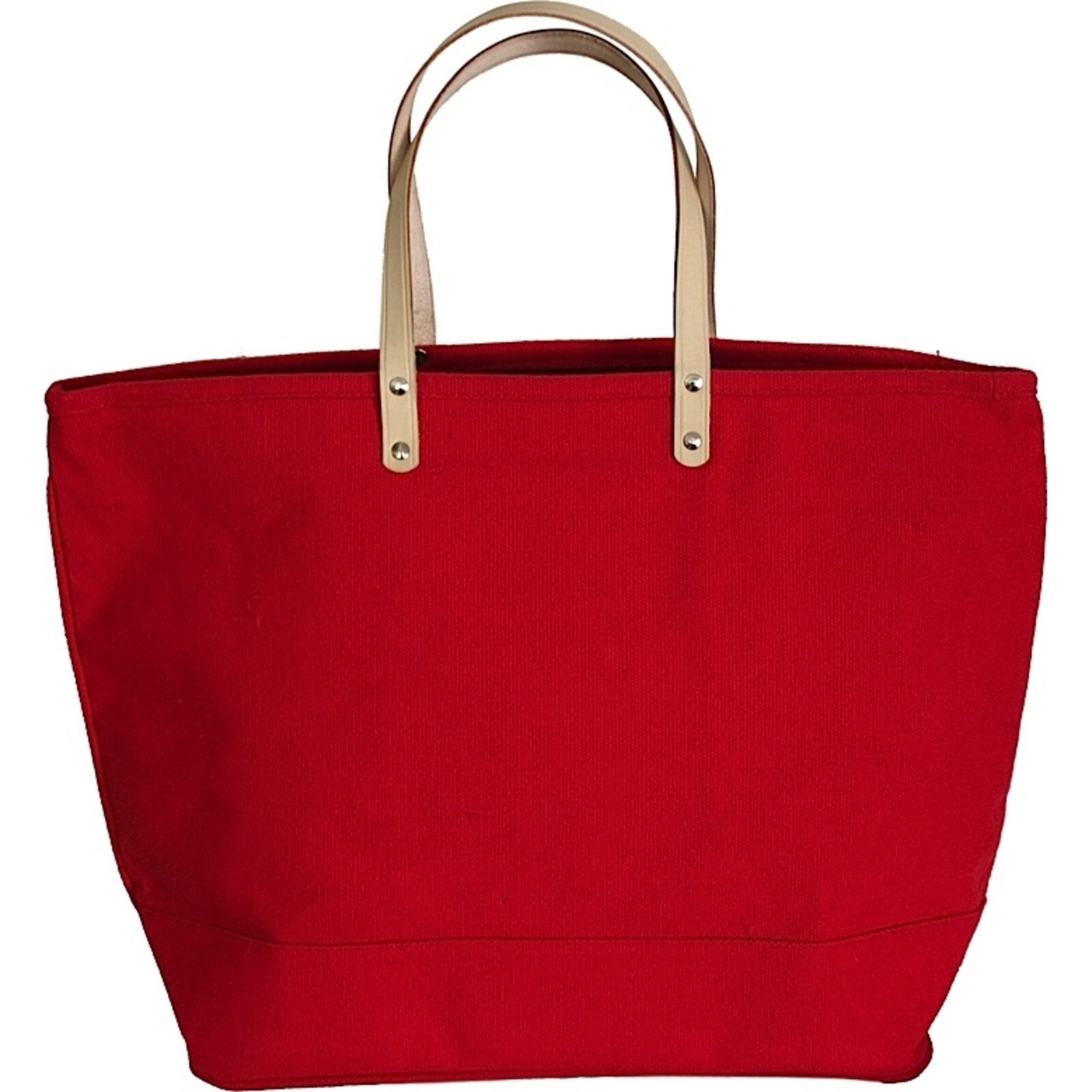 Red Beach Bag with Leather Handles
