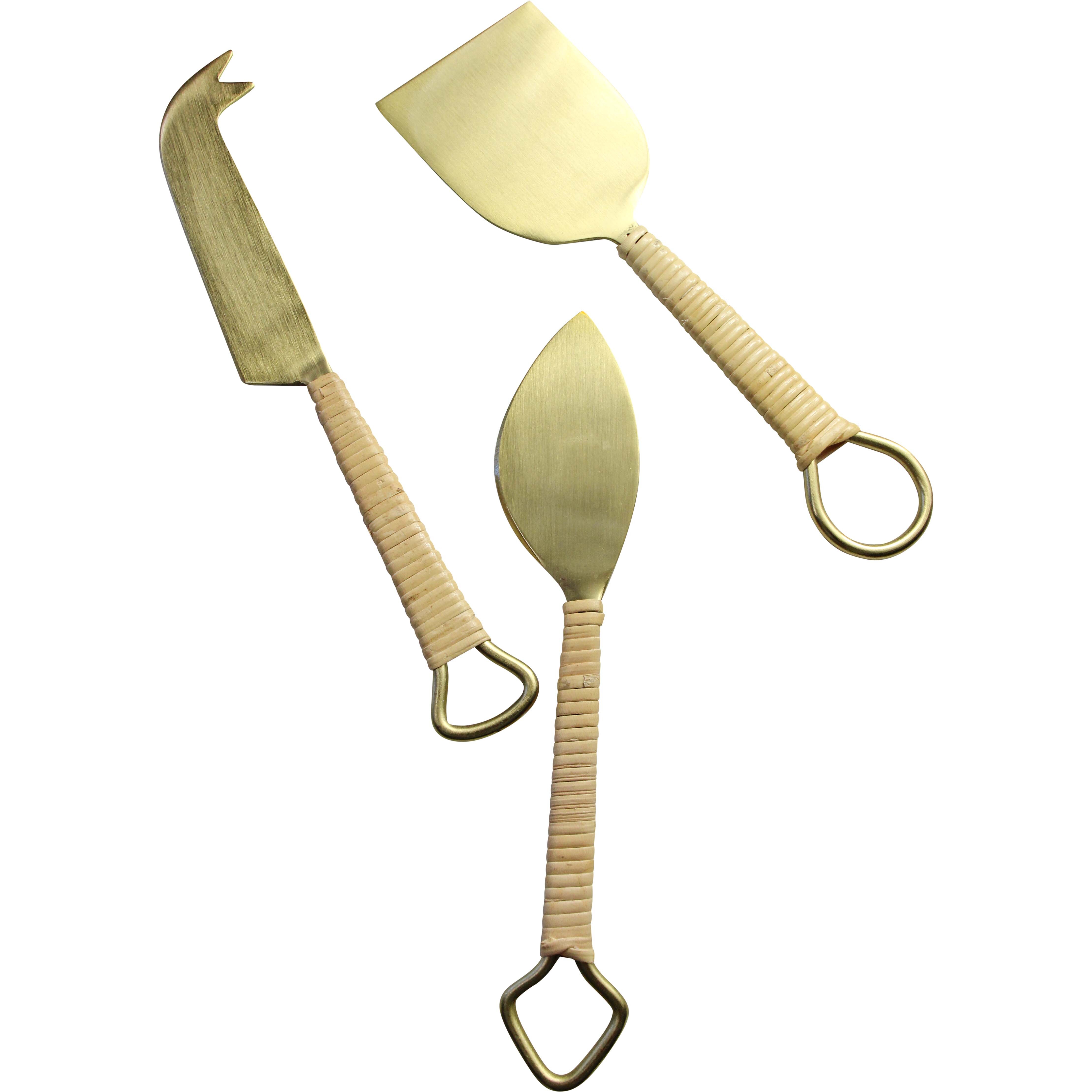 Cheese Knife Mix Rattan/Brass