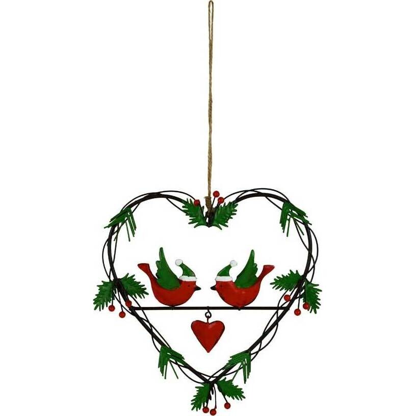 Hanging Heart Holly Birds