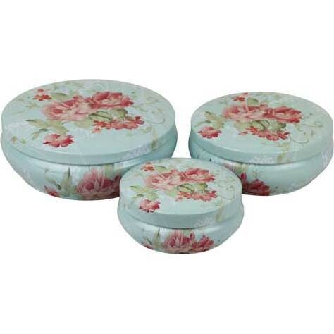 Tins Rose on Blue S/3