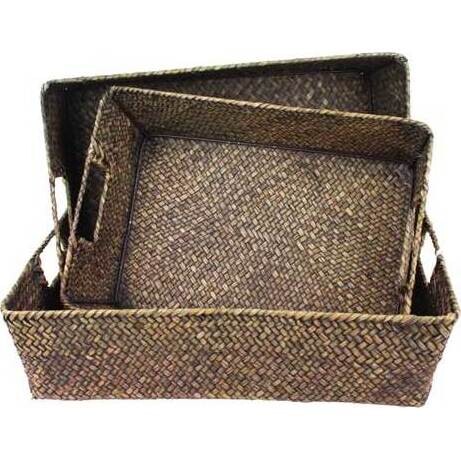 Deep Woven Trays Blackwash S/3