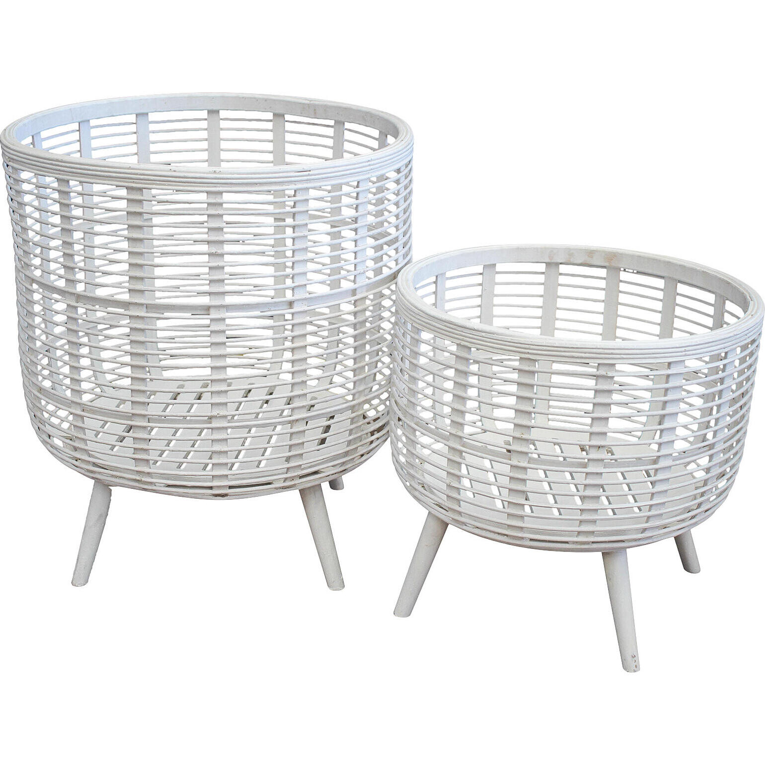 Bamboo Planter S/2 WhiteWash