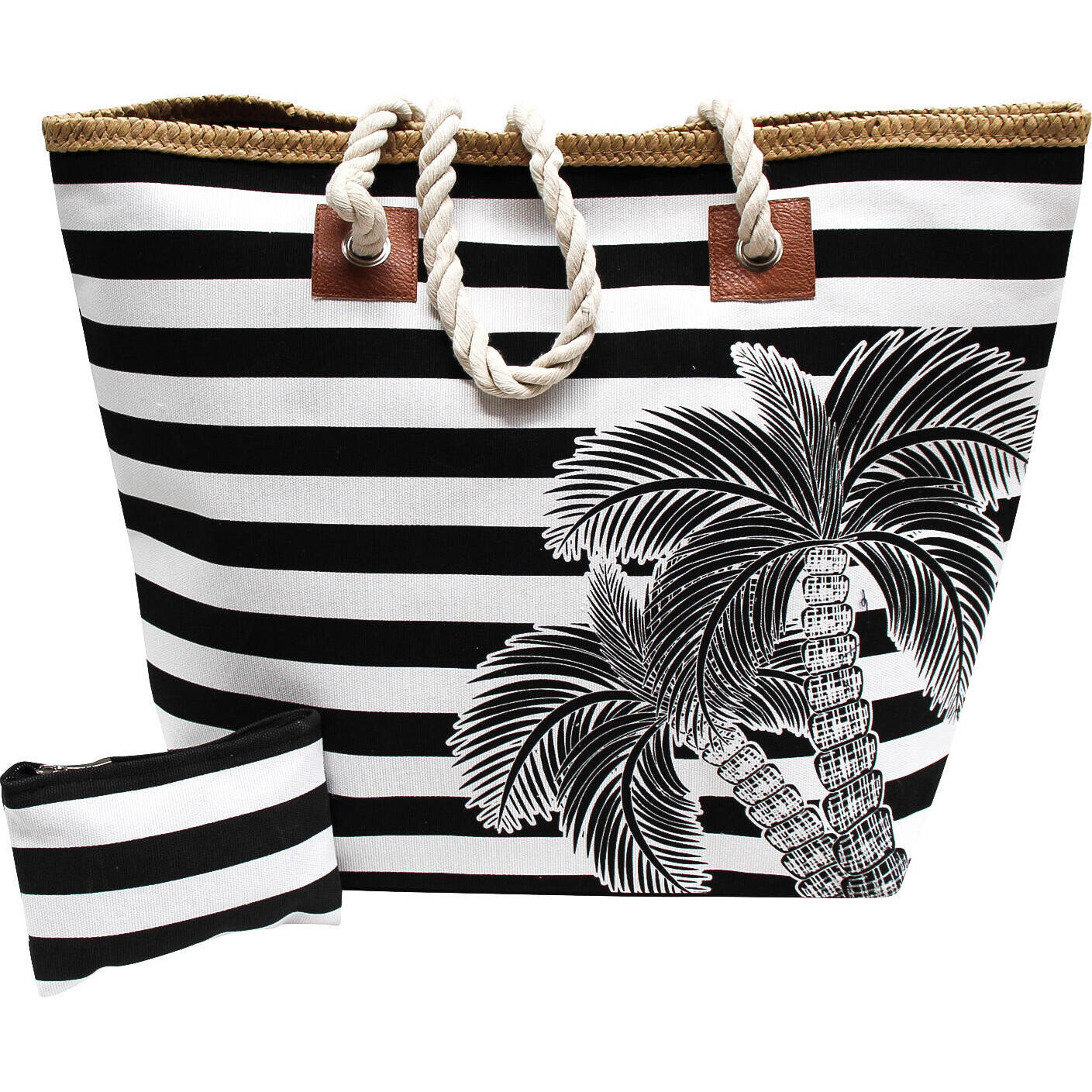 Beach Bag Black Palm Stripe