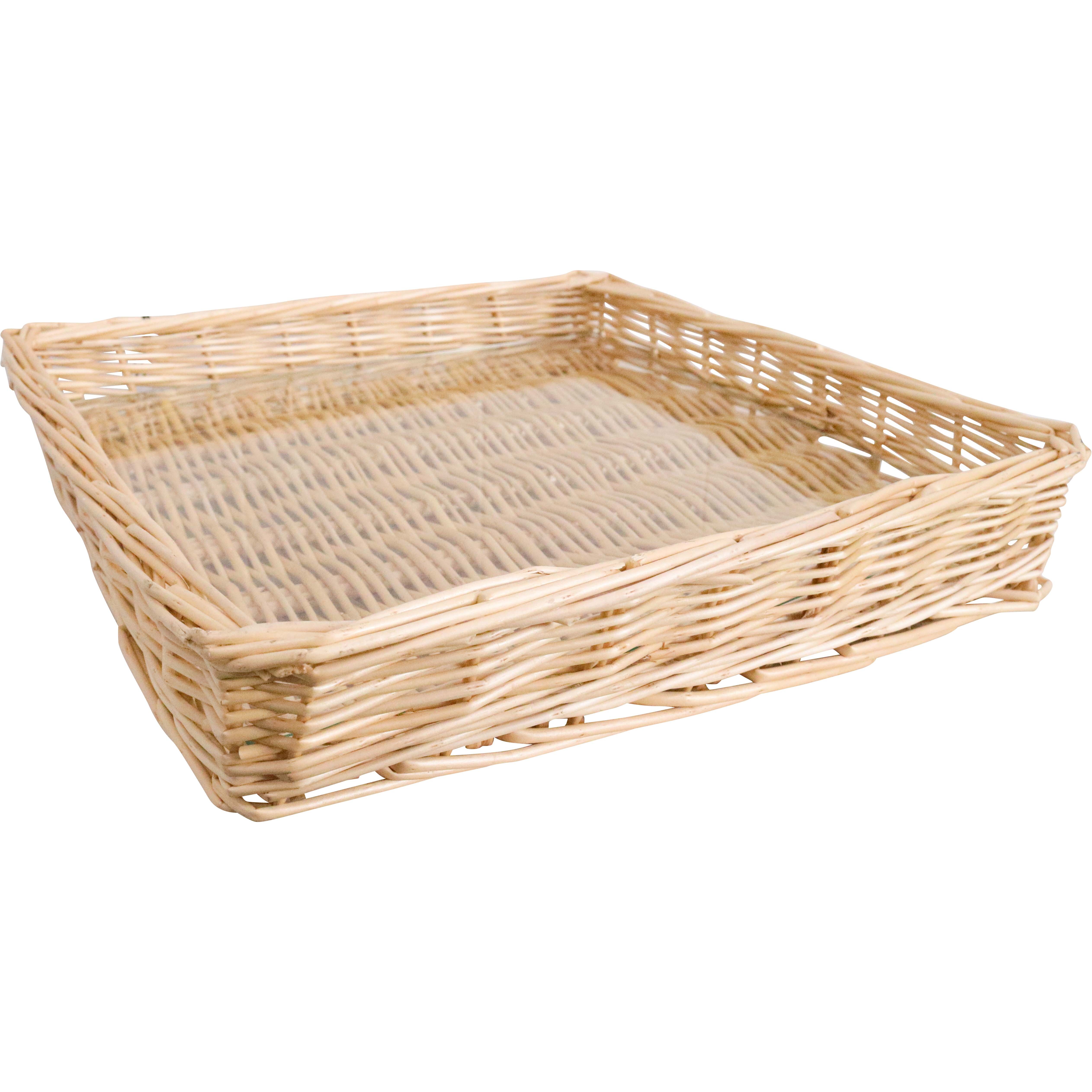 Tray Wicker Sq Nat w/Glass