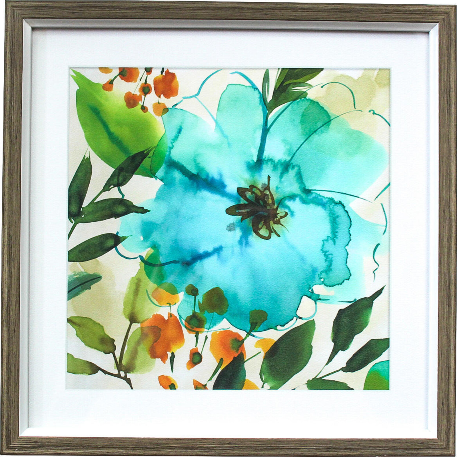 Framed Print Aqua Flowers 1
